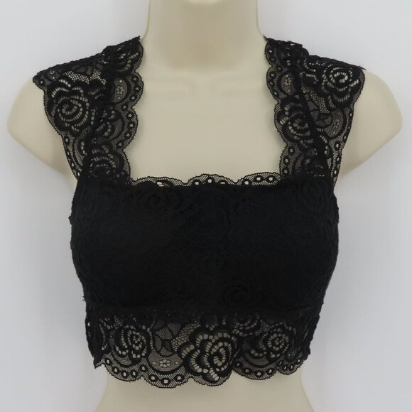 Itzon Women One Size Fits Most OSFM Black Flower Floral Lace Bralette Padded - Picture 10 of 10